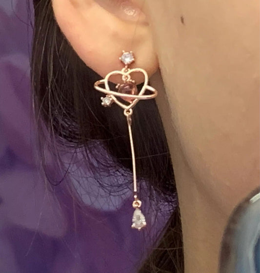 Pink Heart Threader Earrings