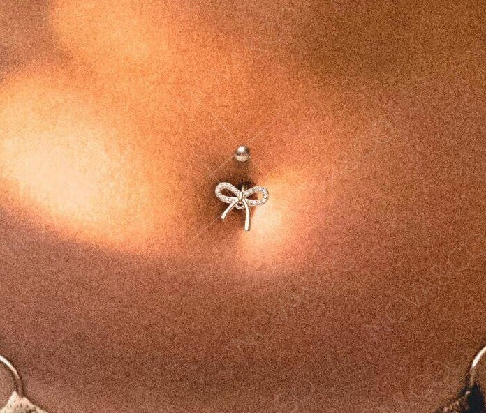 Dainty Bow Belly Button Ring | 14G/10MM Silver Floating Navel Piercing