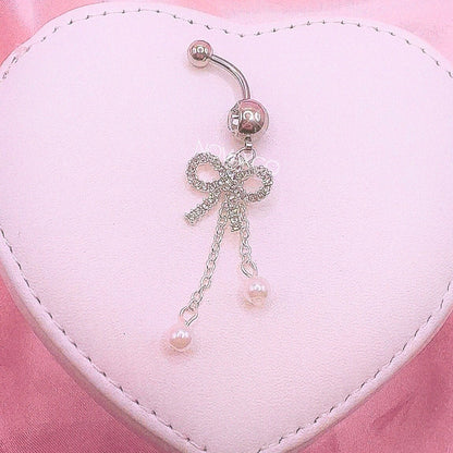 Pearl Dangly Bow Belly Ring