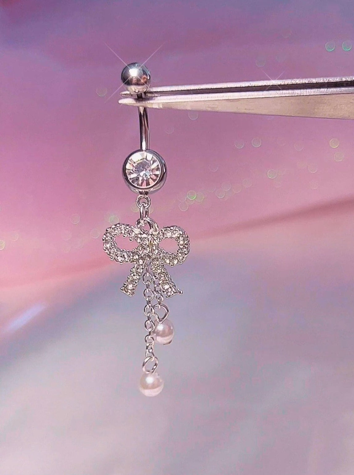 Pearl Dangly Bow Belly Ring