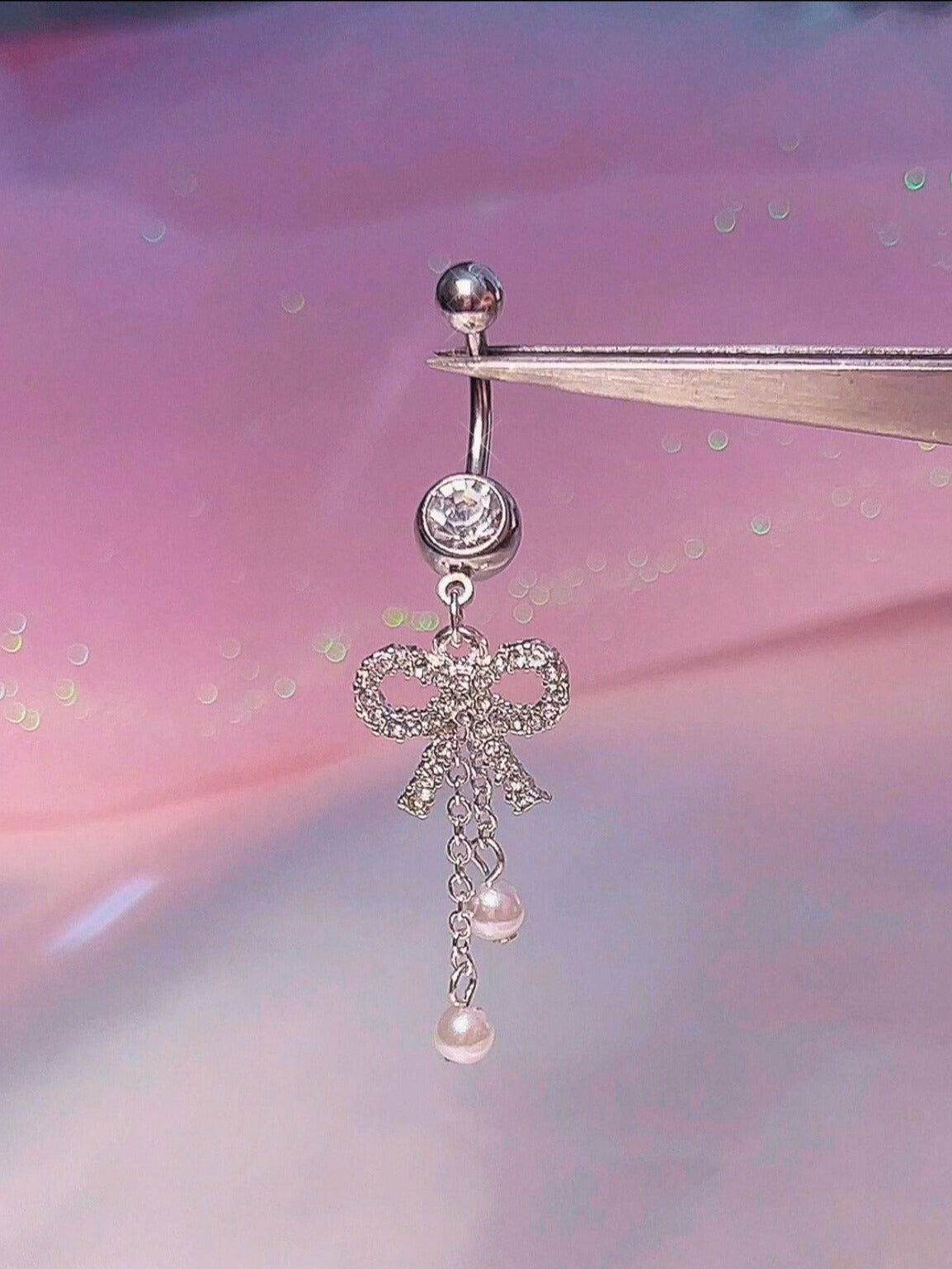 Pearl Dangly Bow Belly Ring