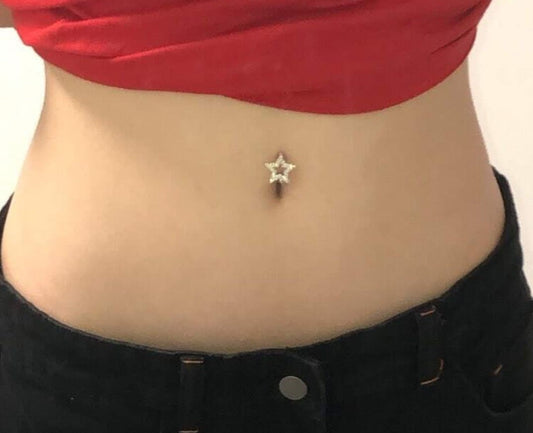 Silver Star Top Down Belly Button Ring