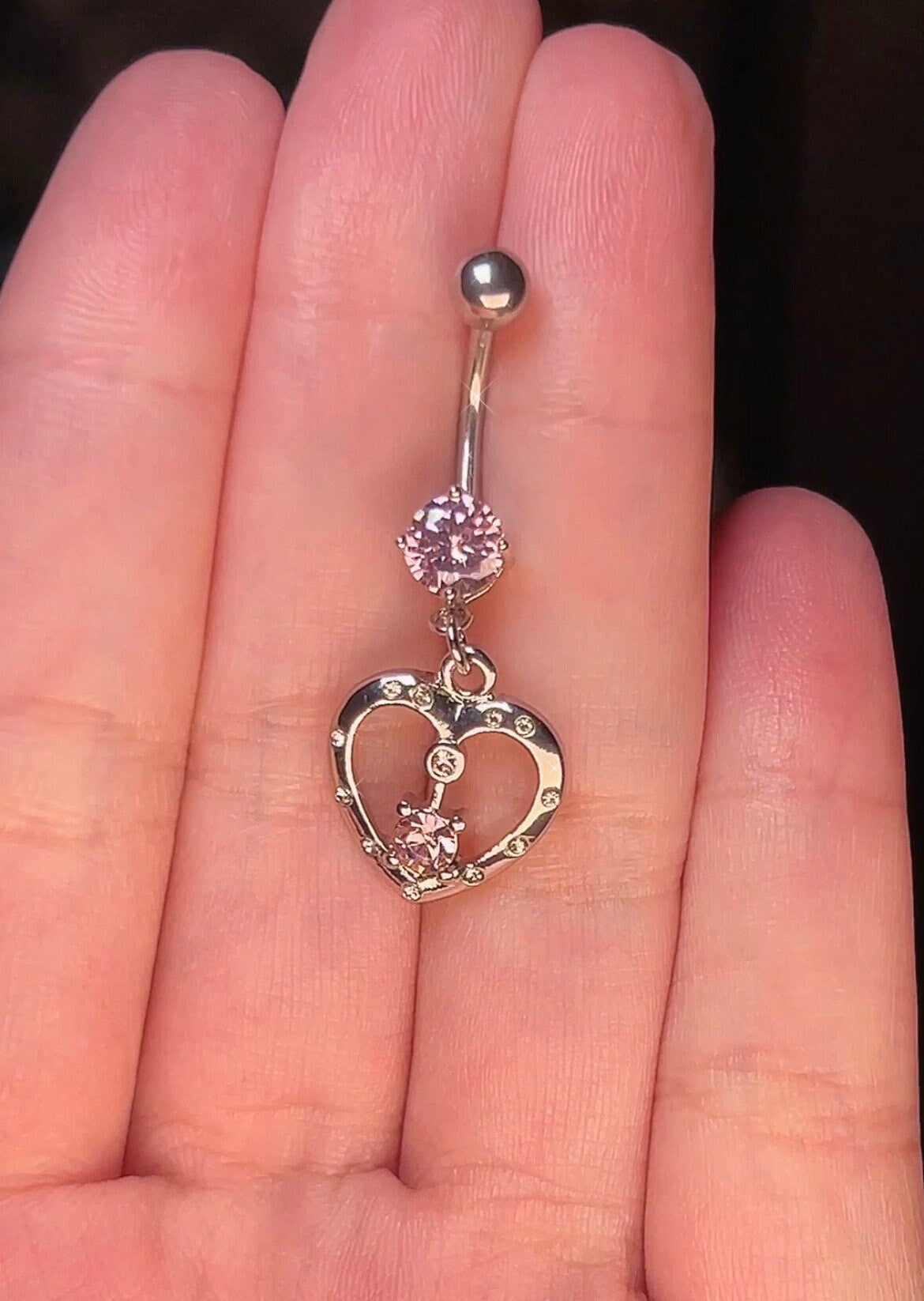 Y2K Pink Crystal Heart Belly Ring