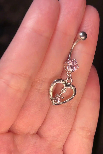 Y2K Pink Crystal Heart Belly Ring