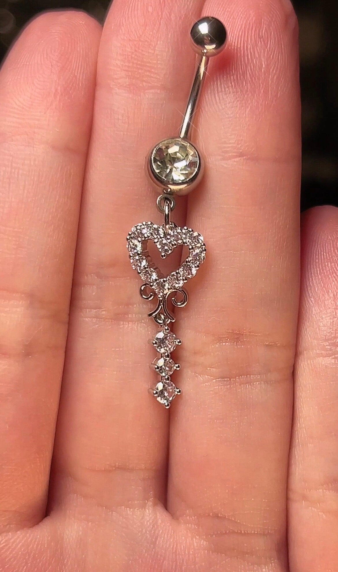 Silver Heart Dangle Belly Button Ring