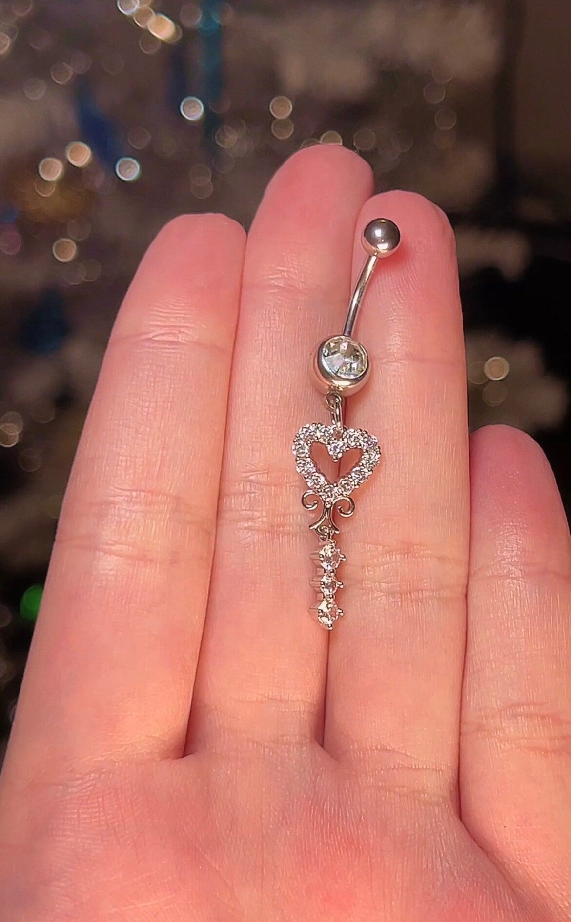 Silver Heart Dangle Belly Button Ring