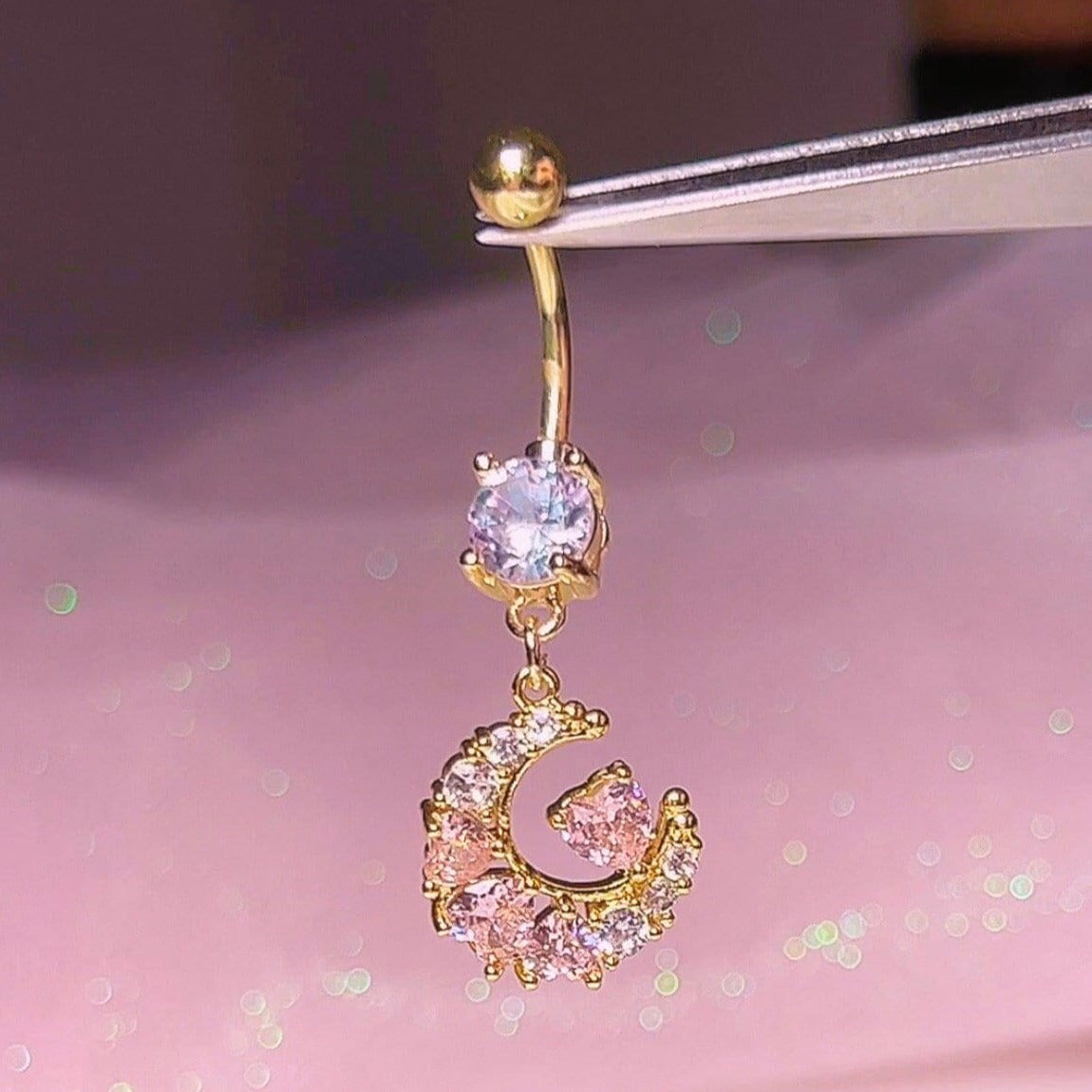 Gold Heart Moon Belly Ring