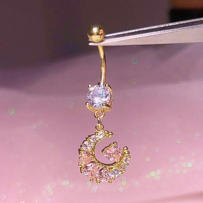 Gold Heart Moon Belly Ring