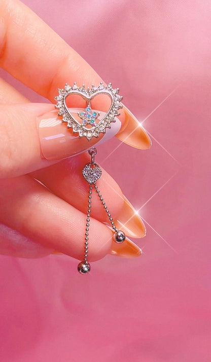 Top Down Heart Belly Ring With Chain Accent