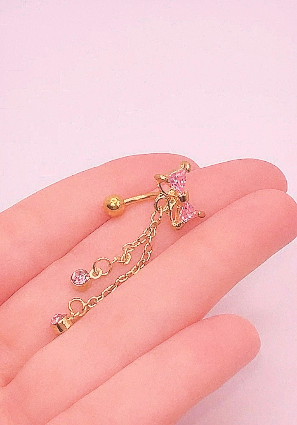 Gold Bow Top Drop Belly Ring