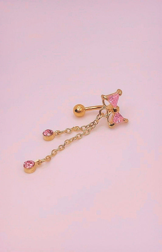 Gold Bow Top Drop Belly Ring