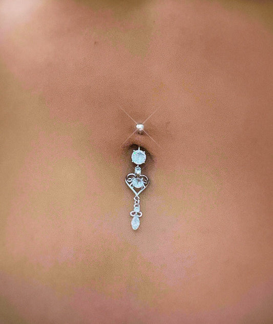 Silver Heart Coquette Dangle Belly Ring