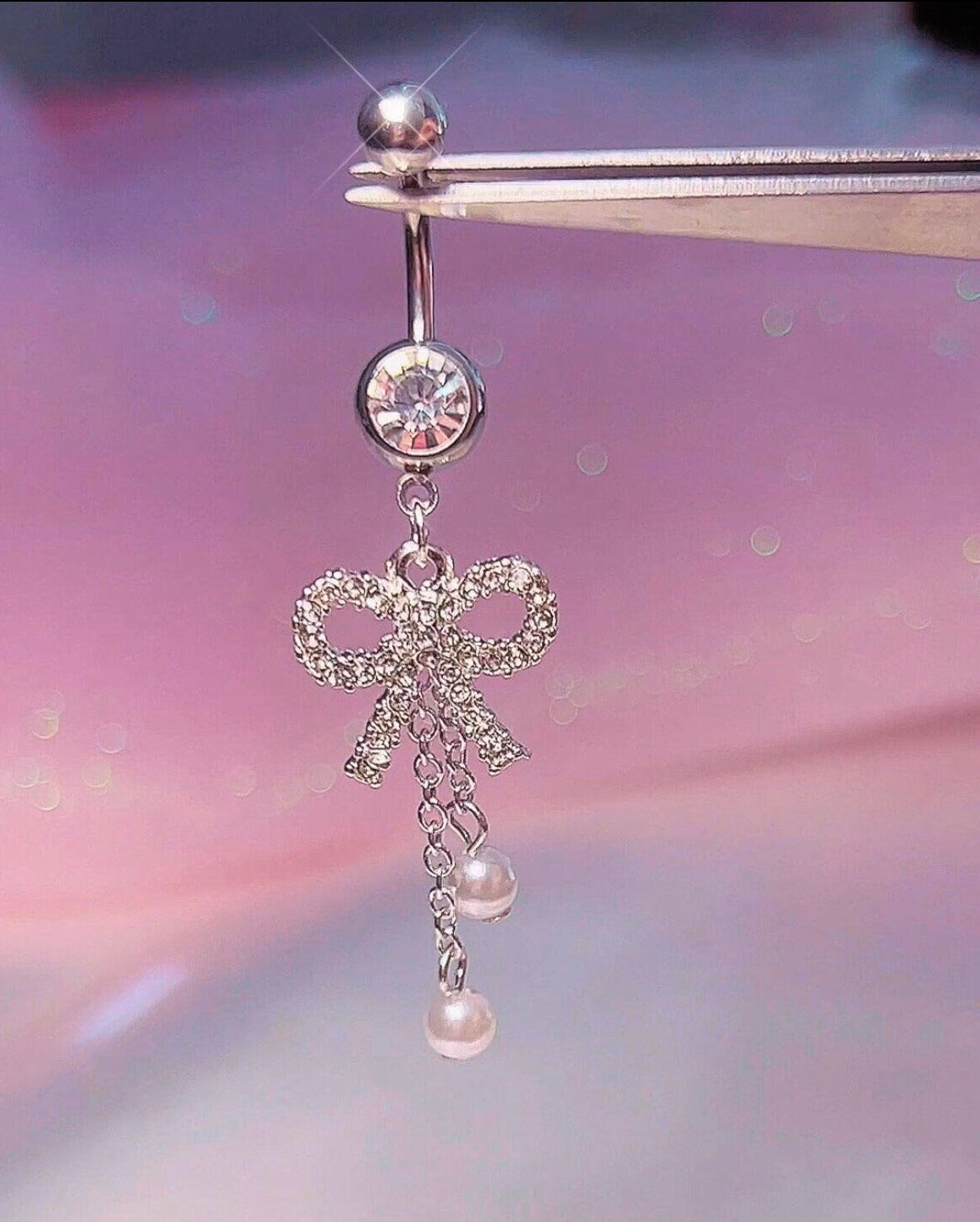 Pearl Dangly Bow Belly Ring