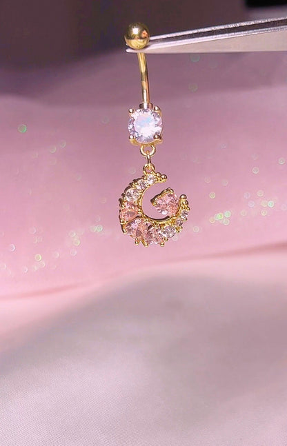 Gold Heart Moon Belly Ring