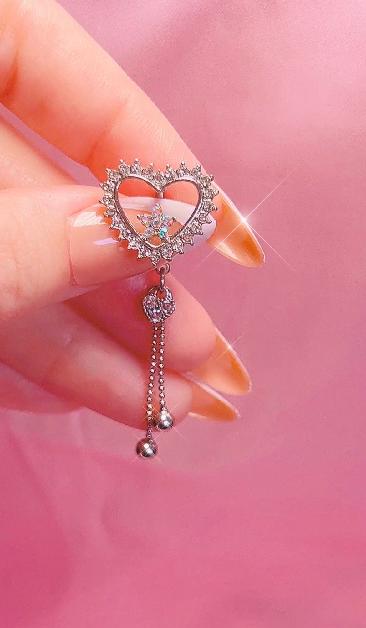 Top Down Heart Belly Ring With Chain Accent