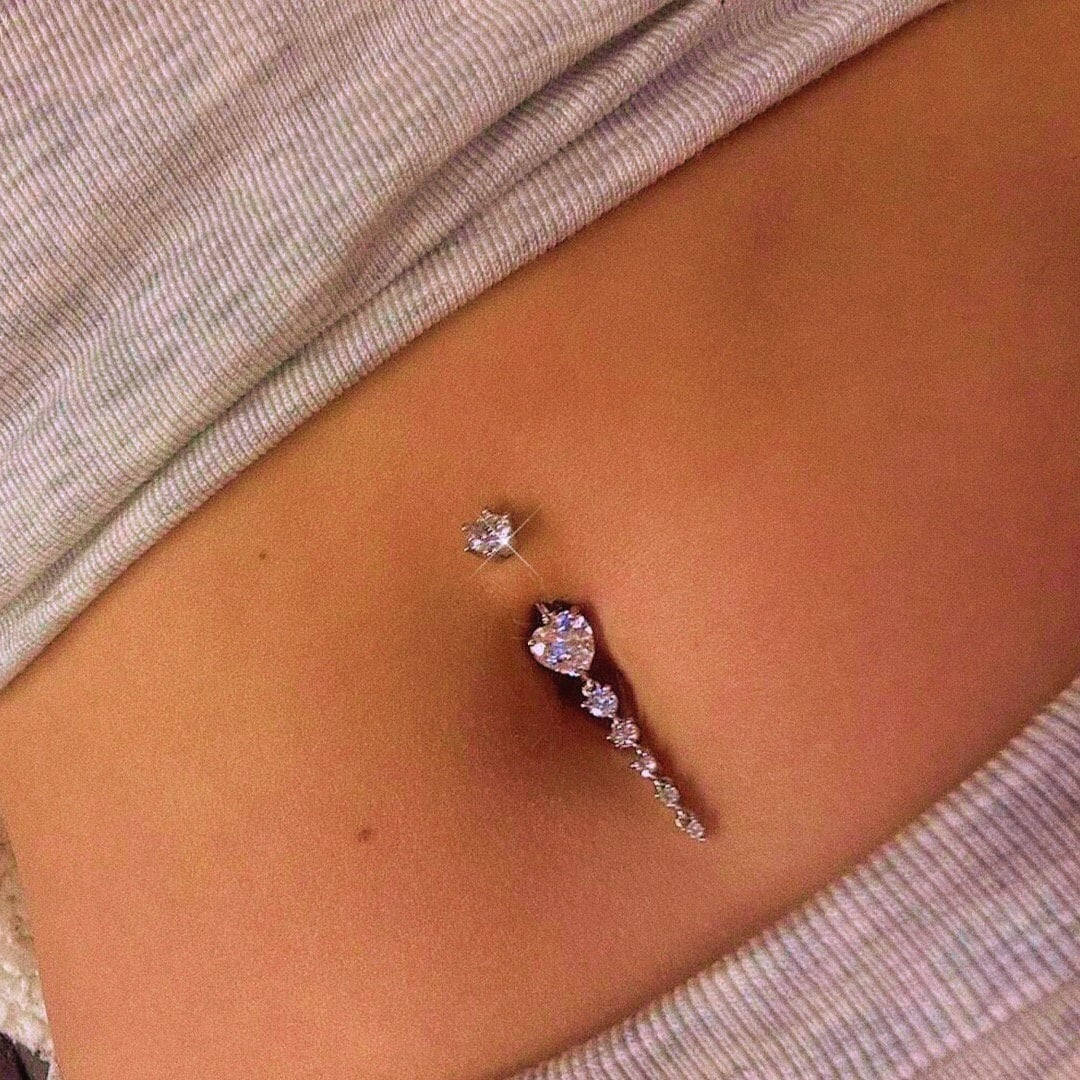 Long Heart Dangly Belly Ring