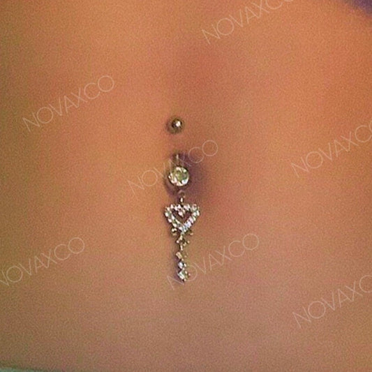 Dainty heart dangle belly ring 14G 10MM