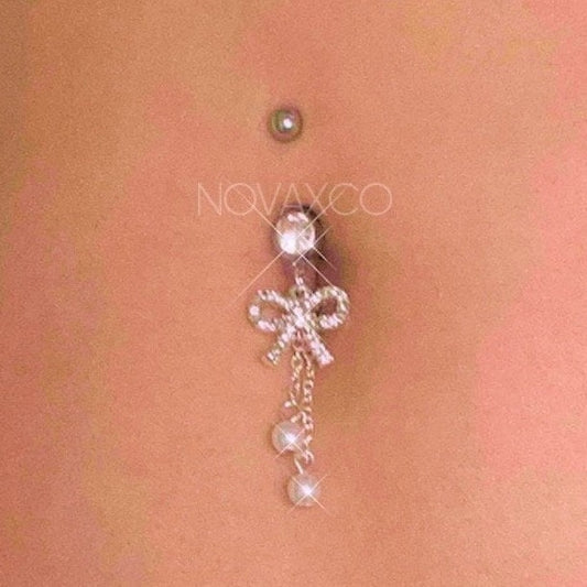 Pearl Dangly Bow Belly Ring