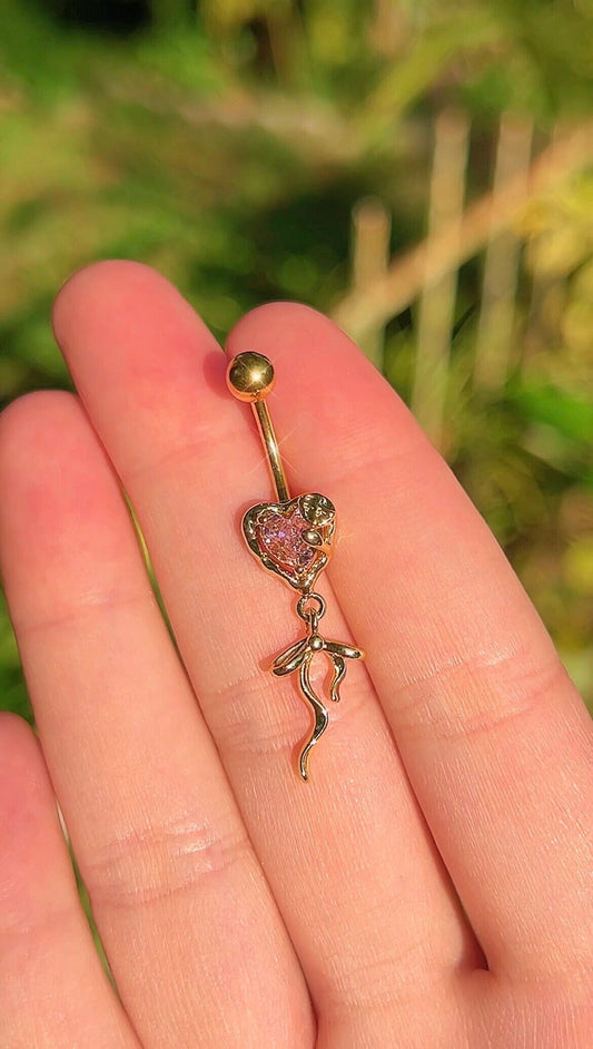 Gold Heart Bow Belly Ring