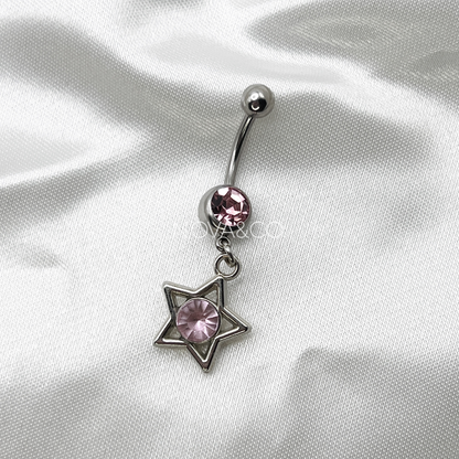 Pink Star Drop Belly Ring
