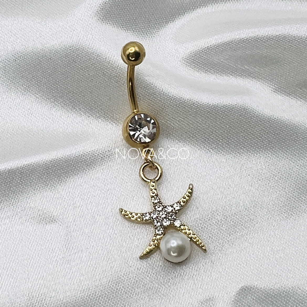 Gold Pearl Starfish Belly Ring