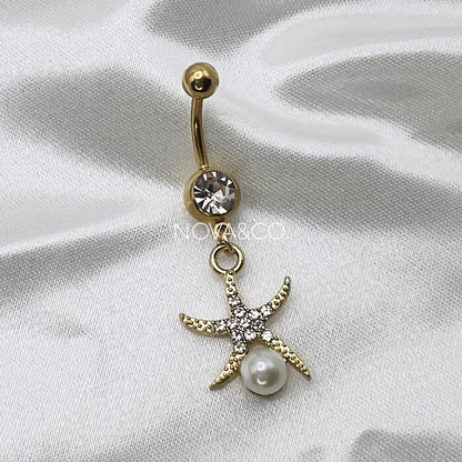 Gold Pearl Starfish Belly Ring