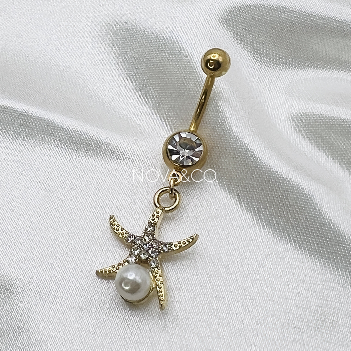 Gold Pearl Starfish Belly Ring