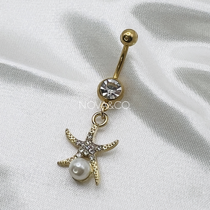 Gold Pearl Starfish Belly Ring