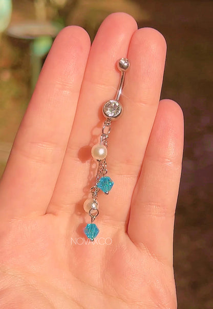 Blue Beaded Pearl Mermaid Dangle Belly Ring