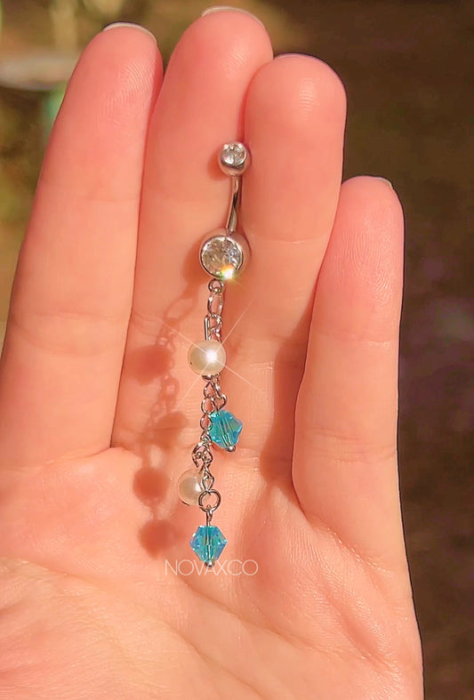 Blue Beaded Pearl Mermaid Dangle Belly Ring