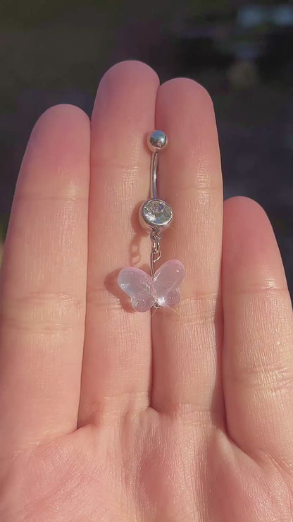 Pastel Purple Butterfly Dangle Belly Ring