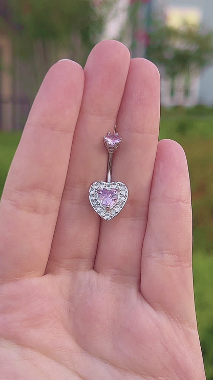 Pink Heart Sparkle Top Belly Ring