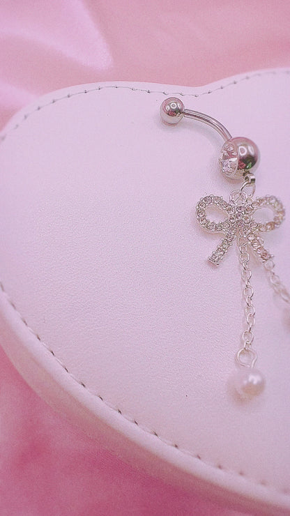 Pearl Dangly Bow Belly Ring