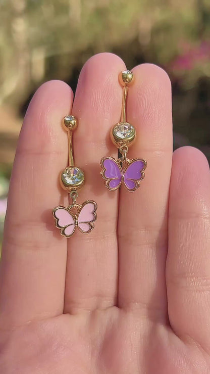 Tiny Pastel Gold Butterfly Dangle Belly Ring