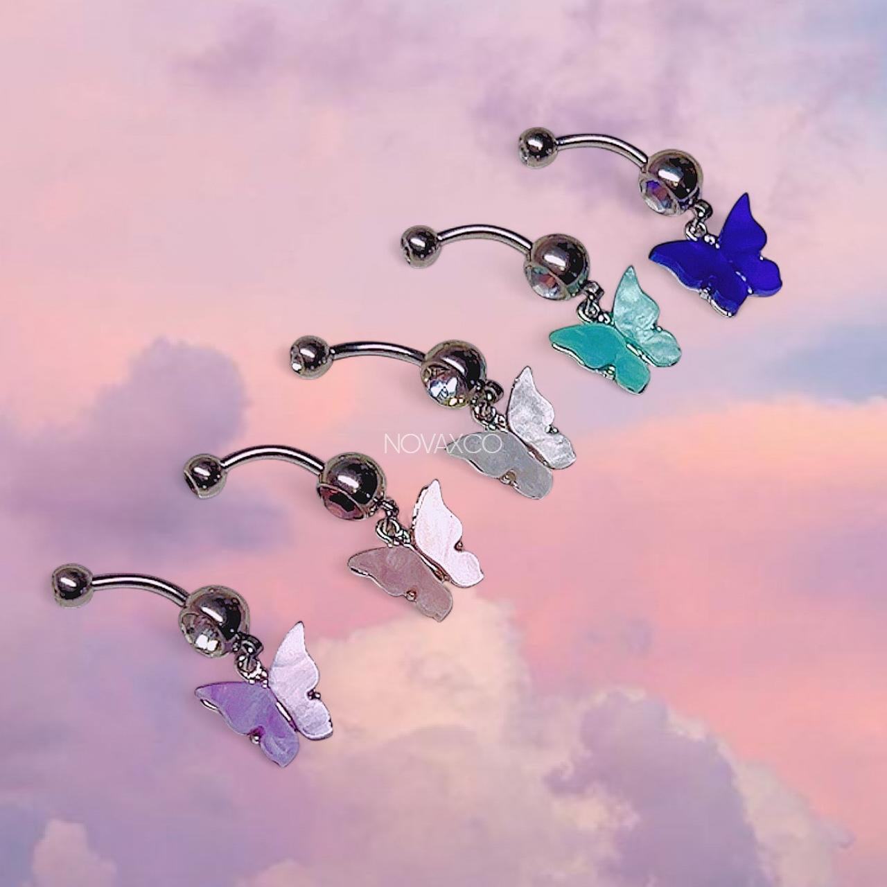 Multicolor Butterfly Charm Dangle Belly Ring
