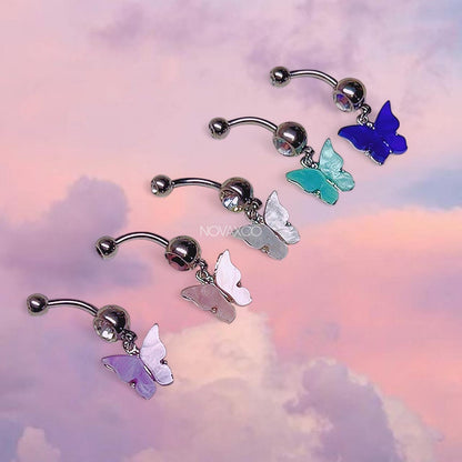 Multicolor Butterfly Charm Dangle Belly Ring
