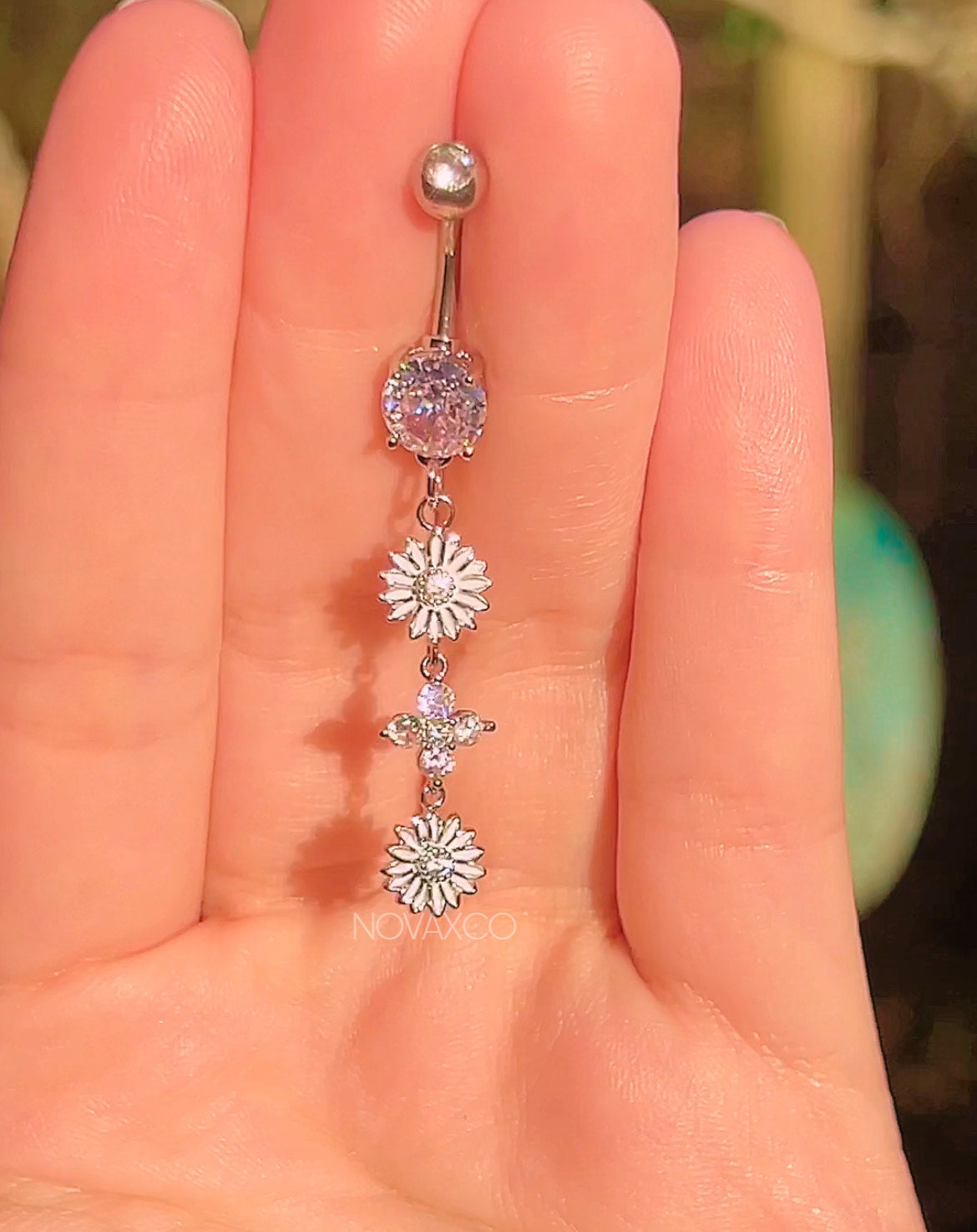 Long Flower Clover Dangle Belly Piercing