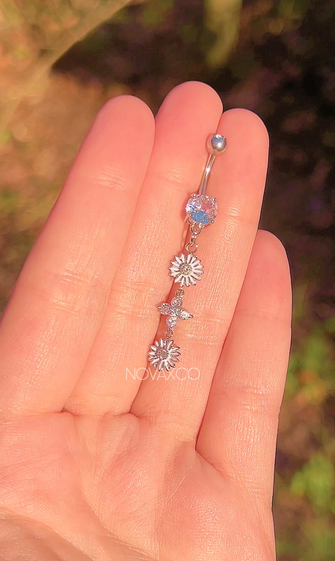 Long Flower Clover Dangle Belly Piercing