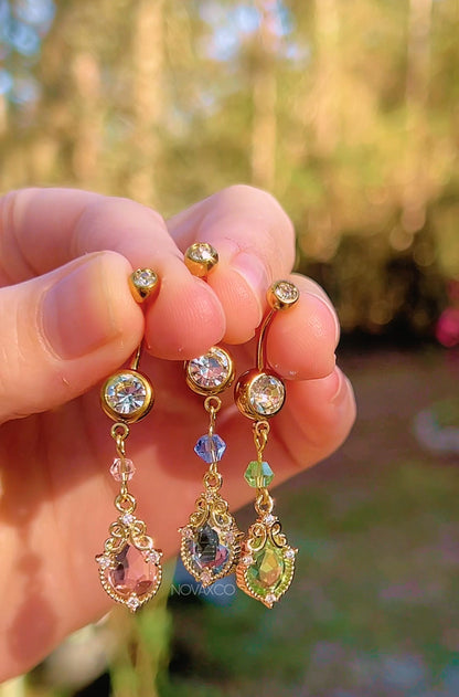 Teardrop CZ Beaded Dangle Belly Ring