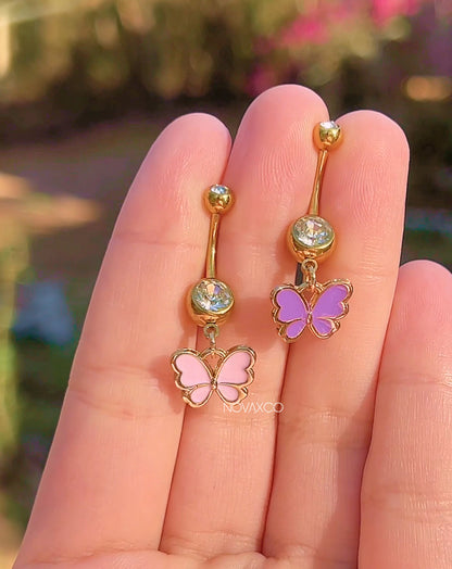 Tiny Pastel Gold Butterfly Dangle Belly Ring