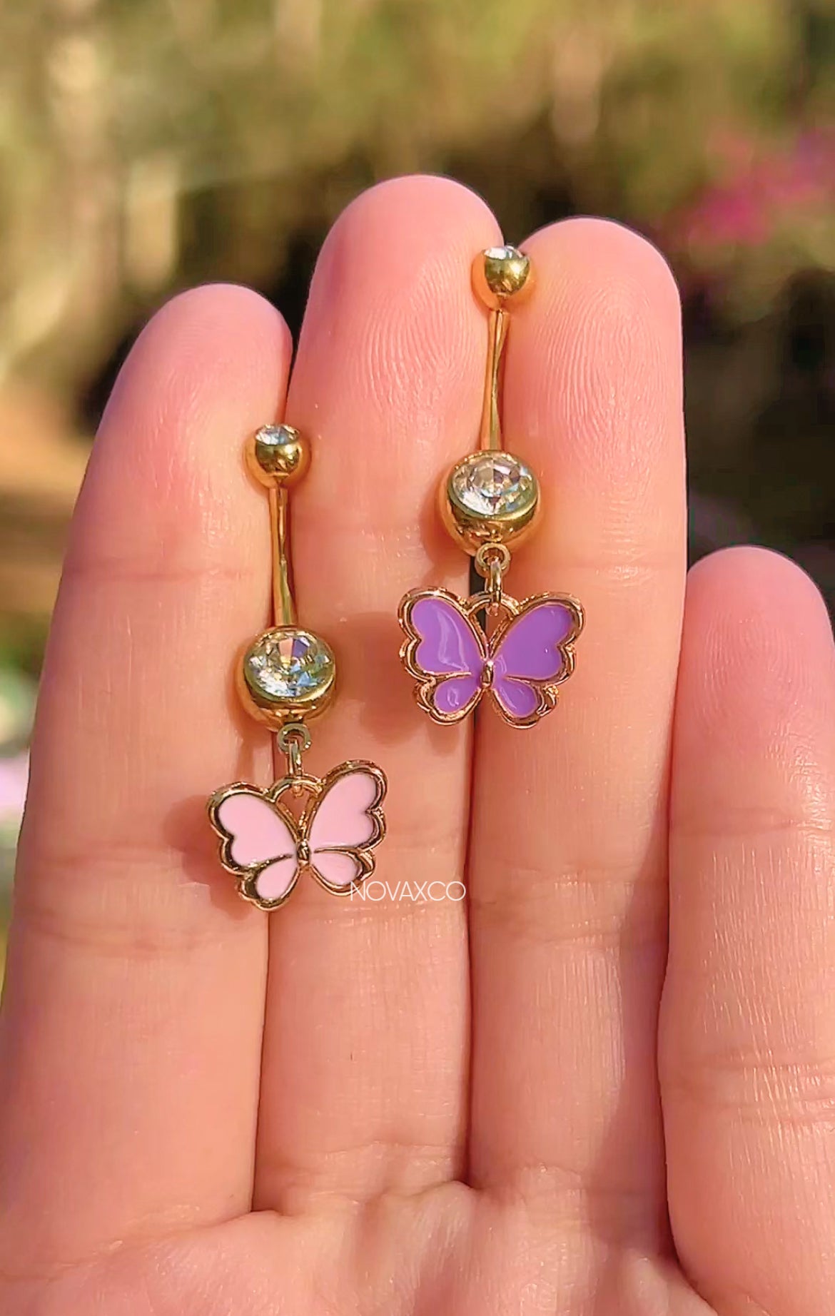 Tiny Pastel Gold Butterfly Dangle Belly Ring