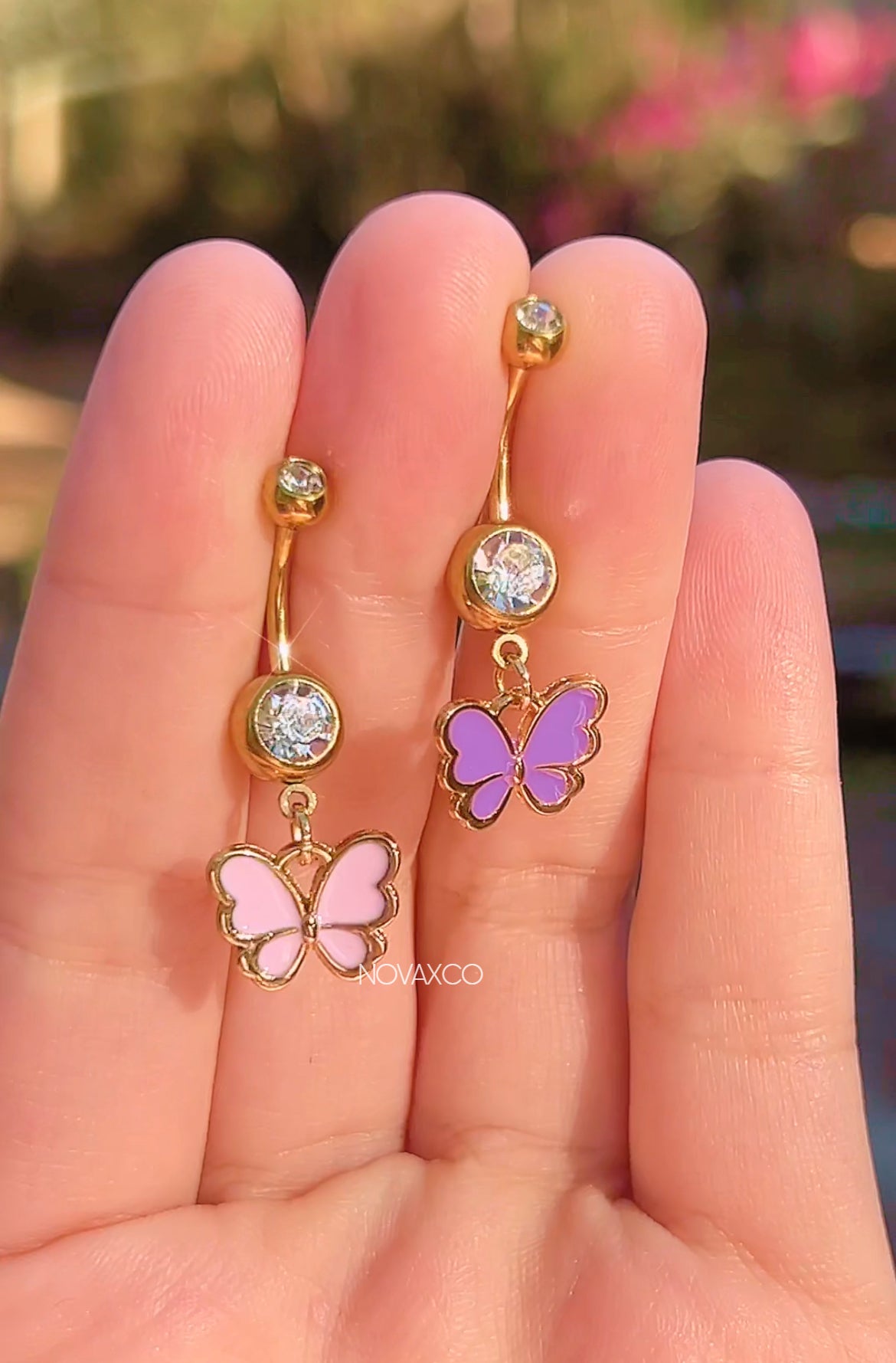 Tiny Pastel Gold Butterfly Dangle Belly Ring