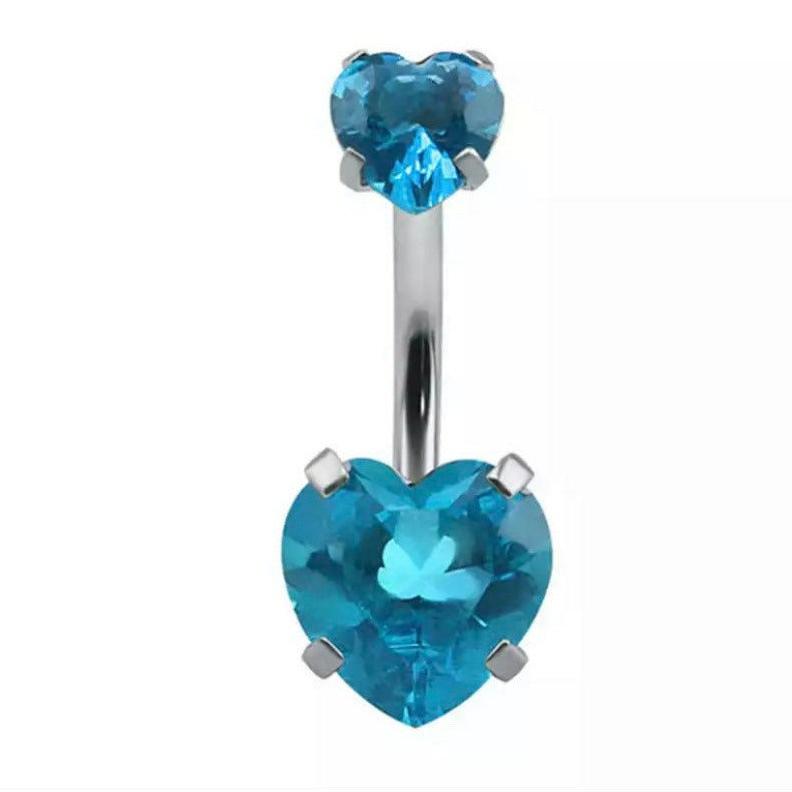 silver and blue double hear belly ring
