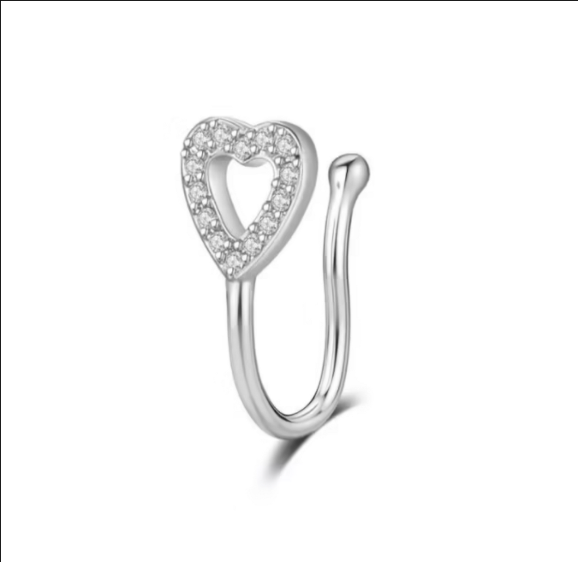 Open heart nose cuff in silver 