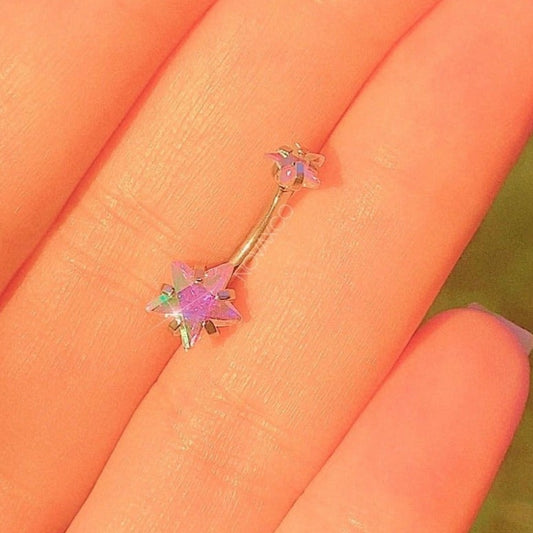 Tiny opalescent double star belly ring