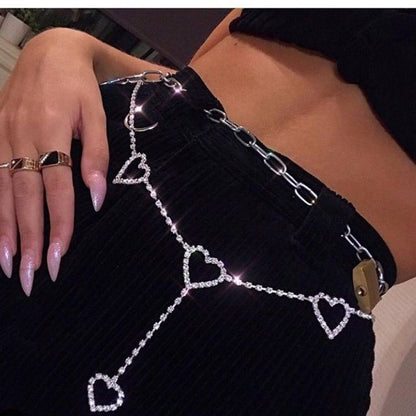 rhinestone heart waist chain