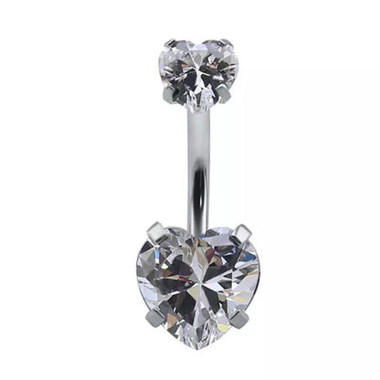 silver and clear double heart belly ring