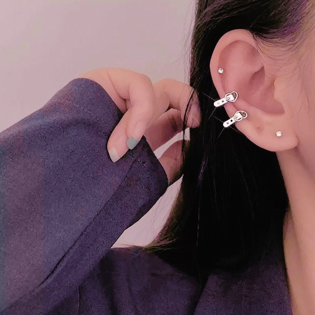 silver heart buckle ear cuff set 