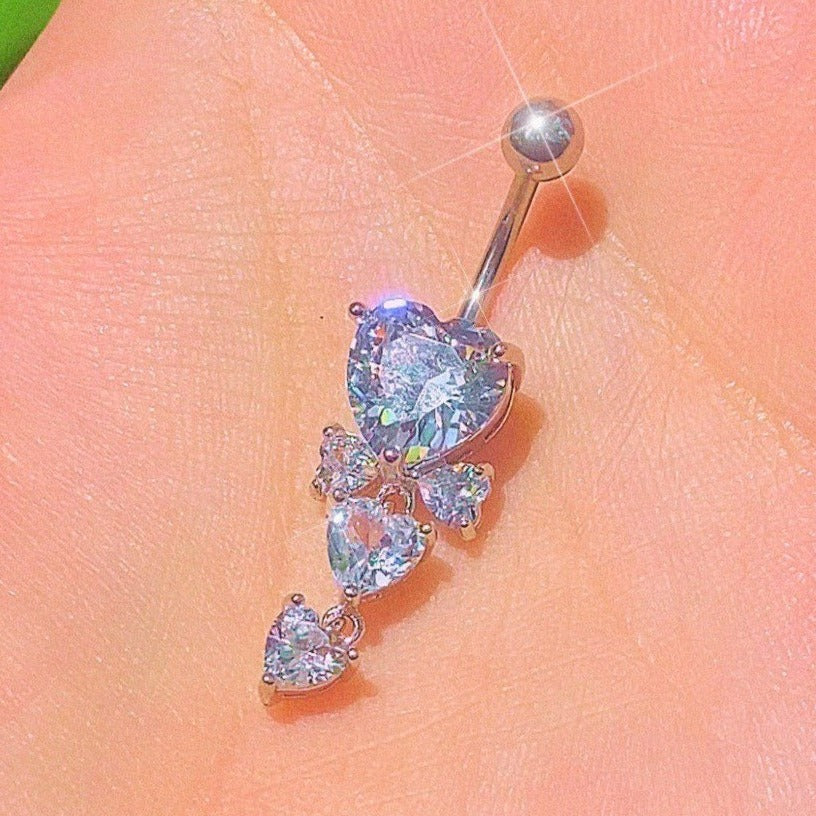 3 Tier Heart Bow Belly Ring