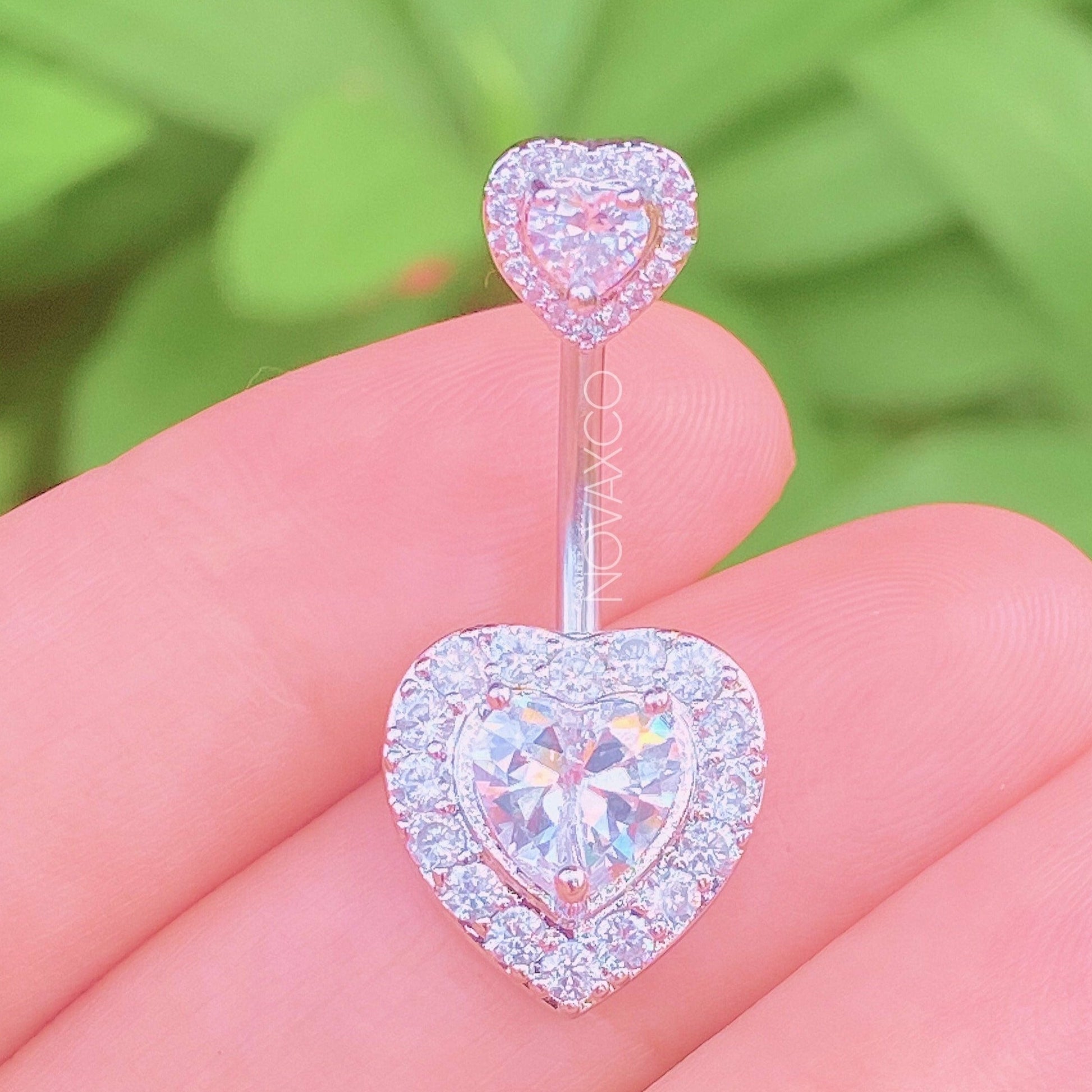 Small and large heart belly ring